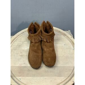 Minnetonka Moccasins 282 Womens 7 Hardsole Ankle Boots‎ Brown Suede Fringe Zip